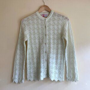 VINTAGE 1960s Binghamton Knitting Co Inc Pointelle Cardigan Green Women's Medium